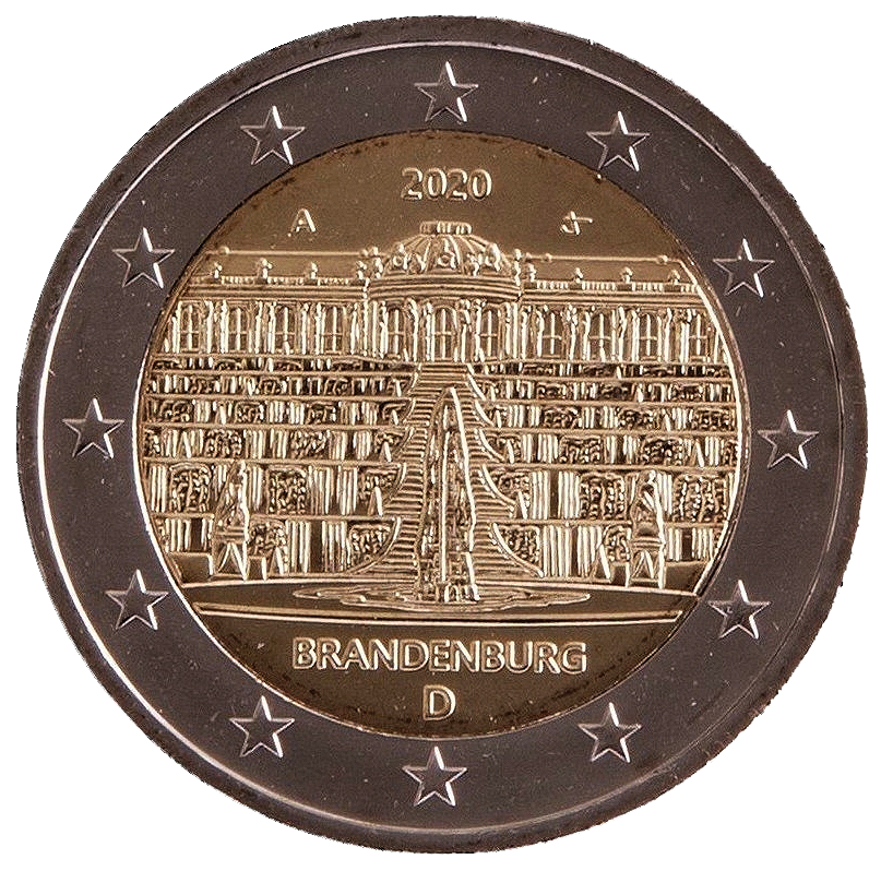 2 euros conmemorativa Estado de Brandeburgo, Palacio de Sanssouci en Potsdam